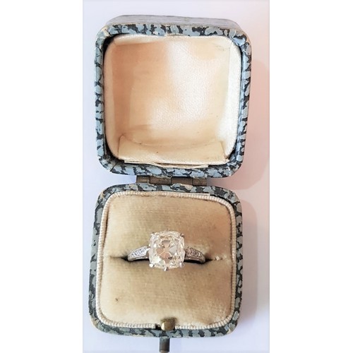 536 - Cushion Cut Ladies Diamond Ring Edwardian Circa 1910 Center Stone 3.70 Carats Approximately Baguette... 