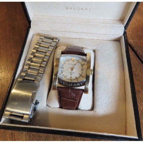 539 - Bulgari Assimona Gentleman's Wristwatch with 18 Carat Rose Gold Casing and Stitched Leather Strap wi... 