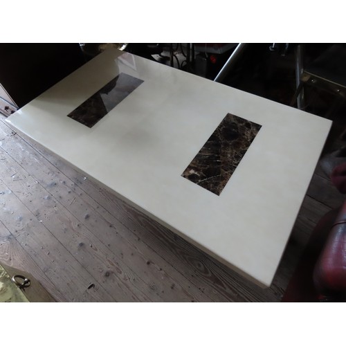 1014 - Rectangular Modernist Form Marble Inset Coffee Table on Twin Marble Pedestal Base Approximately 40 I... 