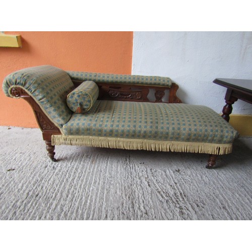 1017 - Antique Chaise Lounge Attractively Upholstered in Brocade with Tasselled Edging Approximately 6ft Lo... 