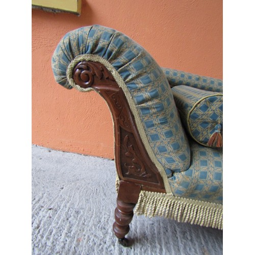 1017 - Antique Chaise Lounge Attractively Upholstered in Brocade with Tasselled Edging Approximately 6ft Lo... 