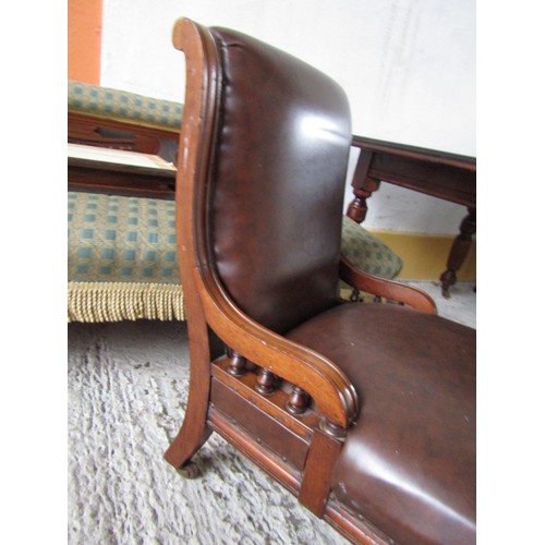 1018 - Victorian Mahogany Framed Side Chair Turned Supports Leather Upholstered