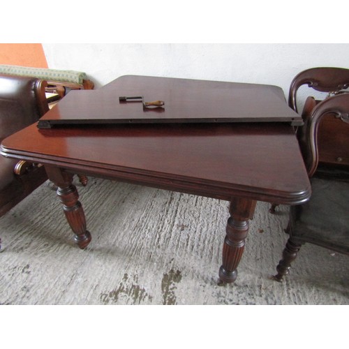 1019 - Early Victorian Mahogany Dining Table Turned Supports Extra Leaf Winger Present Extends to Approxima... 