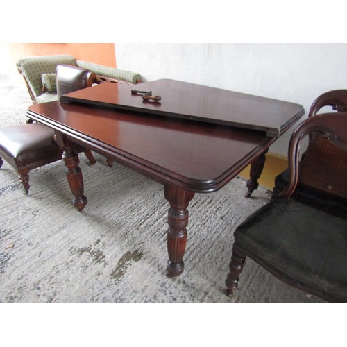 1019 - Early Victorian Mahogany Dining Table Turned Supports Extra Leaf Winger Present Extends to Approxima... 