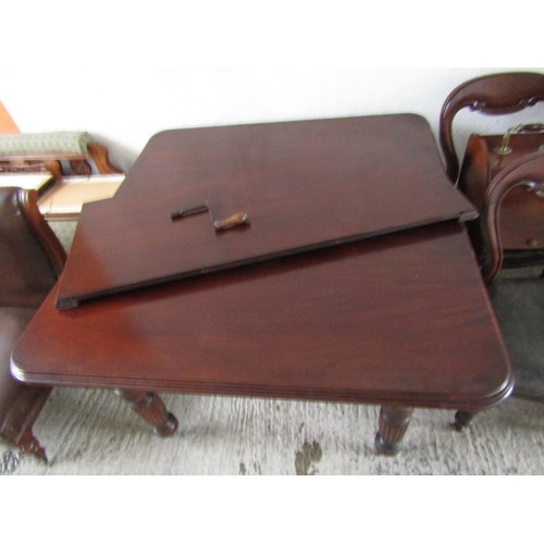 1019 - Early Victorian Mahogany Dining Table Turned Supports Extra Leaf Winger Present Extends to Approxima... 