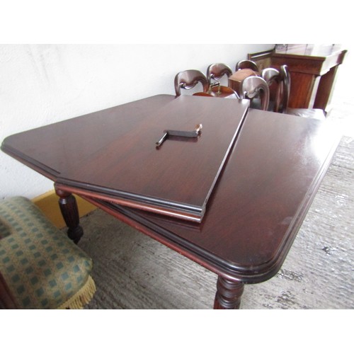 1019 - Early Victorian Mahogany Dining Table Turned Supports Extra Leaf Winger Present Extends to Approxima... 