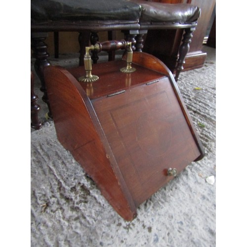 1021 - Edwardian Inlaid Mahogany Coal Companion with Attractively Detailed Handle Approximately 14 Inches W... 