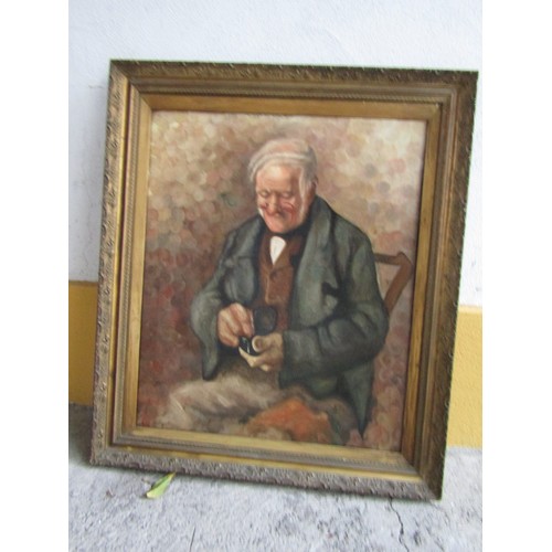 1025 - Antique School 'A Pinch of Snuff' Oil on Canvas Contained within Gilded Framed Signed Indistinctly A... 