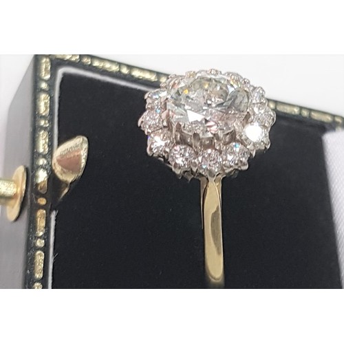 520 - Diamond Cluster Ring Platinum Crown Mounted on 18 Carat Yellow Gold Band Center Stone Approximately ... 