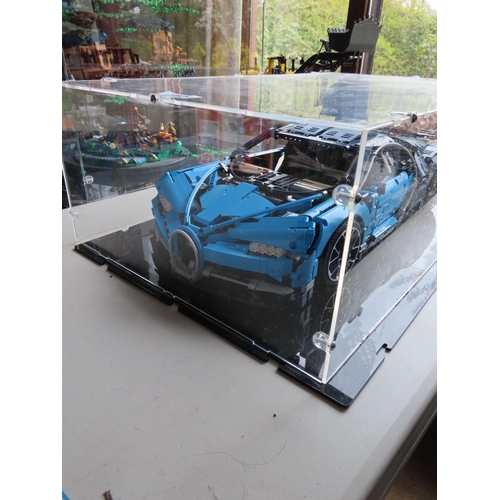 112 - Lego Technic Bugatti Chiron Set 42083 Constructed in Perspex Case Approximately 26 Inches Long Origi... 