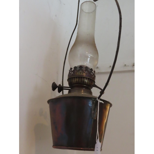 1130 - Ceiling Mounted Oil or Kerosene Lamp with Copper Well and Original Flue 35 Inches Tall Including Cha... 