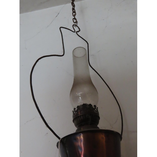 1130 - Ceiling Mounted Oil or Kerosene Lamp with Copper Well and Original Flue 35 Inches Tall Including Cha... 