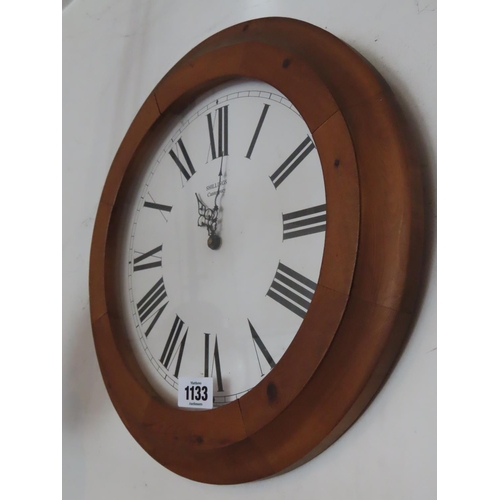 1133 - Timber Frame Wall Clock 17 Inches Diameter in Working Order