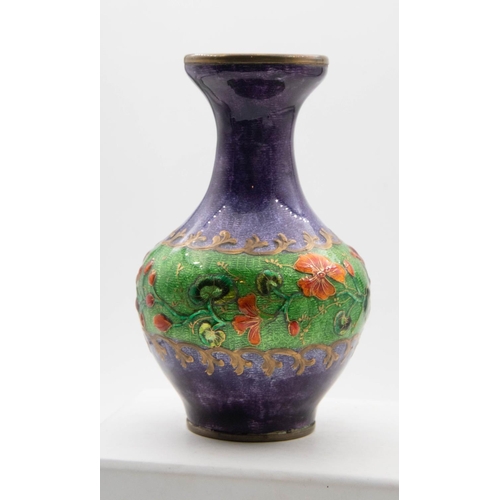 1077 - Cloisonne Decorated Shaped Form Vase