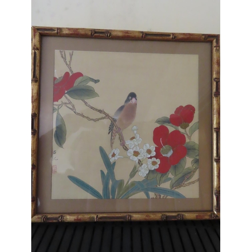 108 - Set of Four Chinese Prints on Silk in Bamboo Effect Frames