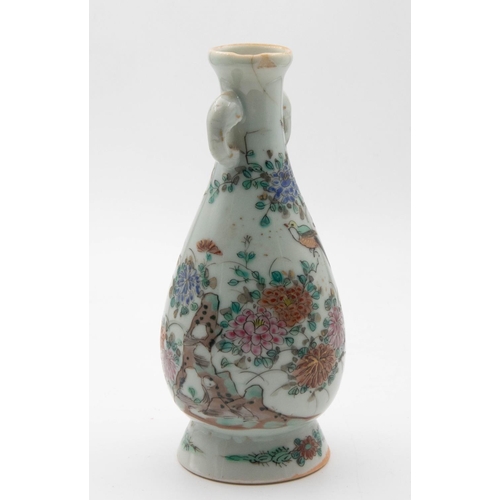 1085 - Chinese Vase Unique Size Floral and Avian Motif Decorated Twin Side Handles