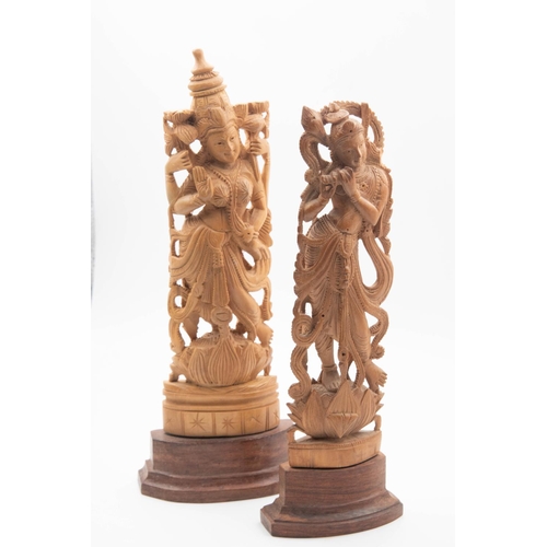 1090 - Pair of Carved Indian Figures Each Approximately 10 Inches High Attractively Detailed