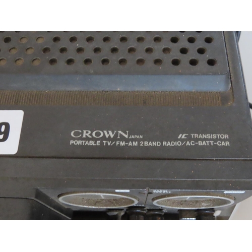 1109 - Crown Portable TV FM-AM Radio Approximately 10 Inches x 9 Inches