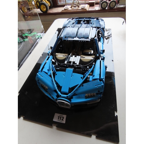 112 - Lego Technic Bugatti Chiron Set 42083 Constructed in Perspex Case Approximately 26 Inches Long Origi... 