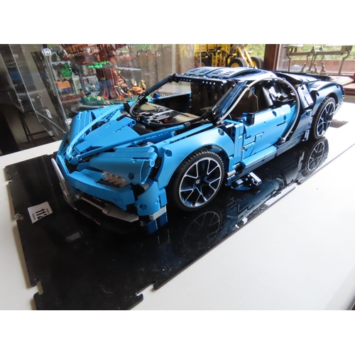 112 - Lego Technic Bugatti Chiron Set 42083 Constructed in Perspex Case Approximately 26 Inches Long Origi... 