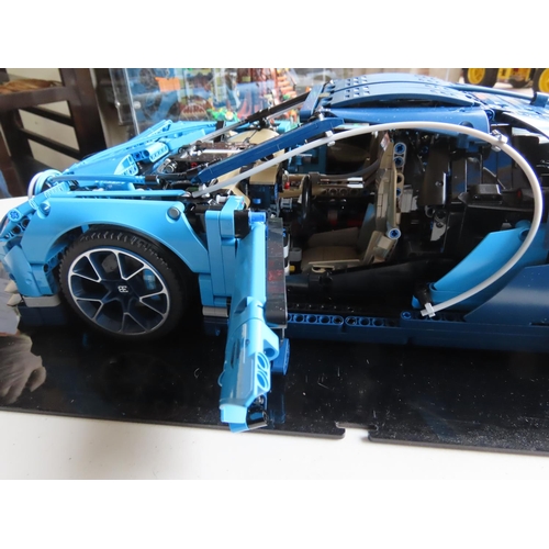 112 - Lego Technic Bugatti Chiron Set 42083 Constructed in Perspex Case Approximately 26 Inches Long Origi... 