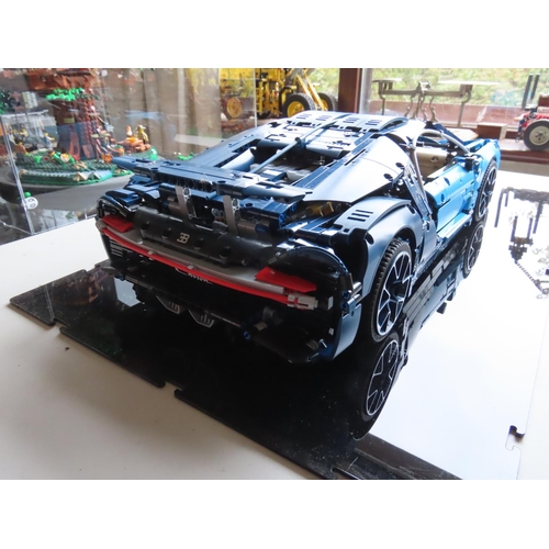 112 - Lego Technic Bugatti Chiron Set 42083 Constructed in Perspex Case Approximately 26 Inches Long Origi... 