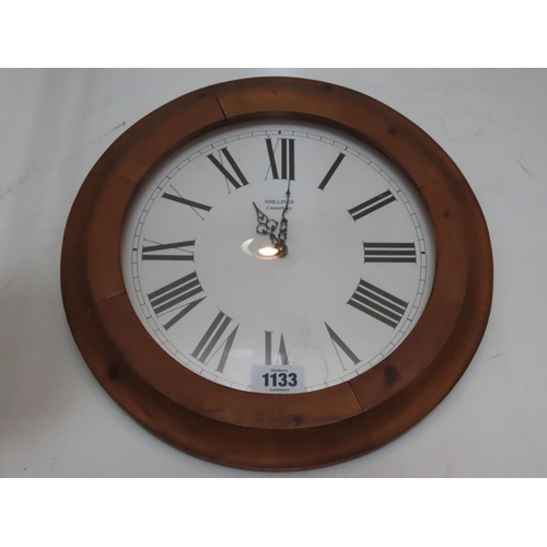 1133 - Timber Frame Wall Clock 17 Inches Diameter in Working Order