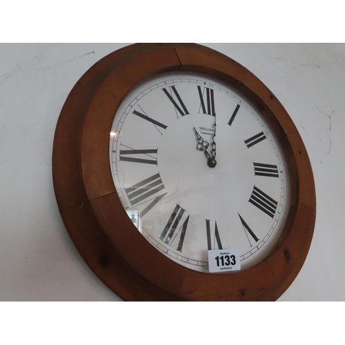 1133 - Timber Frame Wall Clock 17 Inches Diameter in Working Order