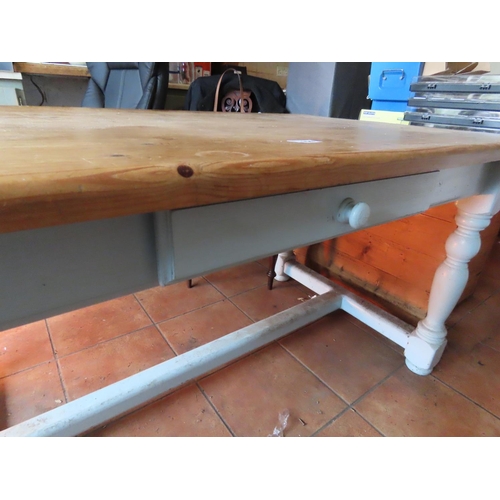 1159 - Pine Kitchen Table with Painted Supports 59 Inches Wide x 31 Inches Tall x 36 Deep