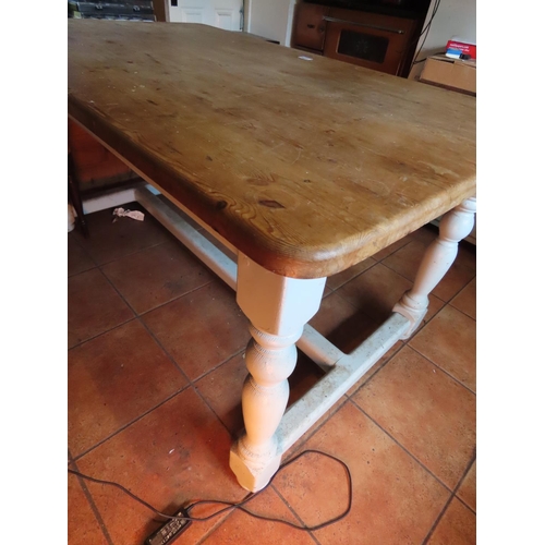 1159 - Pine Kitchen Table with Painted Supports 59 Inches Wide x 31 Inches Tall x 36 Deep