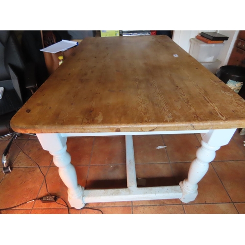 1159 - Pine Kitchen Table with Painted Supports 59 Inches Wide x 31 Inches Tall x 36 Deep