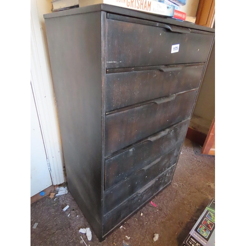 1175 - Black Chest of Six Drawers 40 Inches Tall x 25 Inches Wide