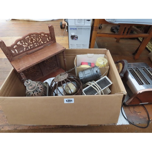 1201 - Large Box Containing Various Household Items Including Ornaments, Toaster, Clock etc.