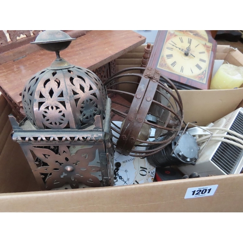 1201 - Large Box Containing Various Household Items Including Ornaments, Toaster, Clock etc.