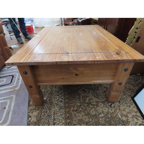 1202 - Pine Coffee Table 42 Inches x 31 Inches x 18 Inches with Pull Out Drawer