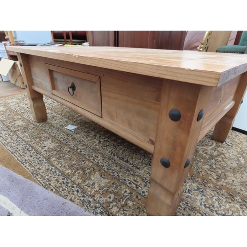 1202 - Pine Coffee Table 42 Inches x 31 Inches x 18 Inches with Pull Out Drawer