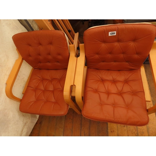 1205 - Pair of Mid Century Style Curved Form Leather Upholstered Armchairs Each Approximately 32 Inches Tal... 