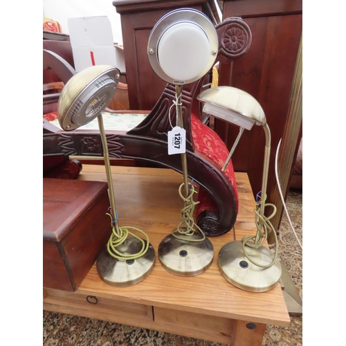 1207 - Set of Three Polished Brass Adjustable Reading Lamps Each Approximately 24 Inches Tall