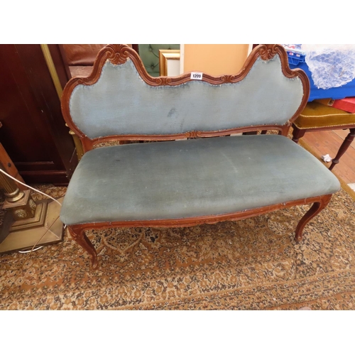 1209 - Two Seater Hall Seat with Blue Upholstery 42 Inches Long x 35 Inches Tall