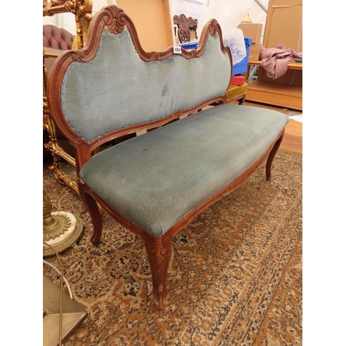 1209 - Two Seater Hall Seat with Blue Upholstery 42 Inches Long x 35 Inches Tall