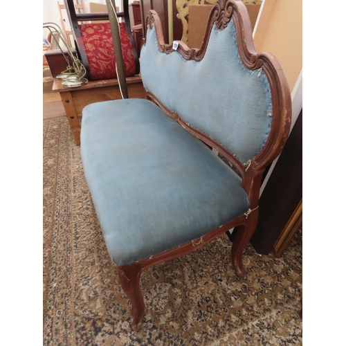 1209 - Two Seater Hall Seat with Blue Upholstery 42 Inches Long x 35 Inches Tall