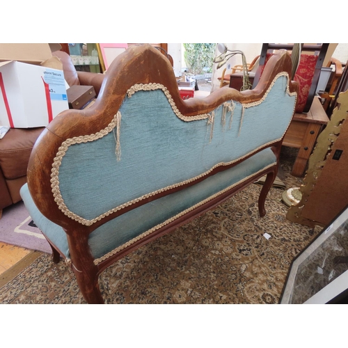 1209 - Two Seater Hall Seat with Blue Upholstery 42 Inches Long x 35 Inches Tall