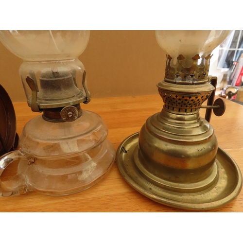 1212 - Collection of Five Vintage and Antique Brass and Copper Oil or Kerosene Lamps Approximately 14 Inche... 