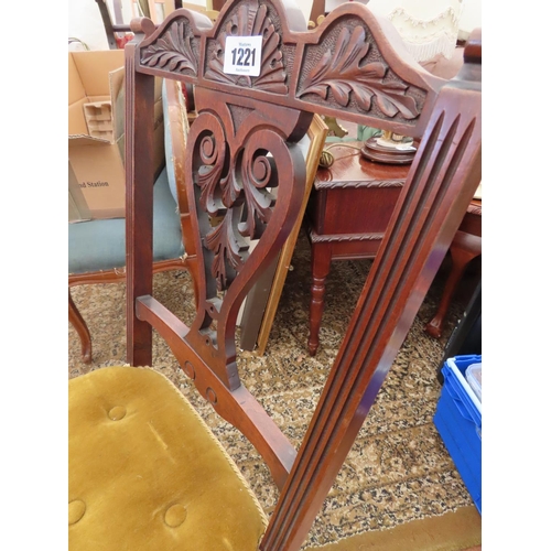 1221 - Carved Mahogany Hall Chair with Velvet Upholstered Seat 36 Inches Tall