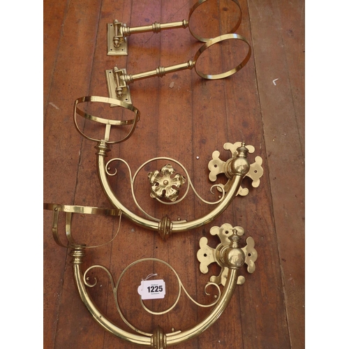 1225 - Pair Antique of Polished Brass Adjustable Swivelling Wall Mounted Light Fittings Approximately 18 In... 