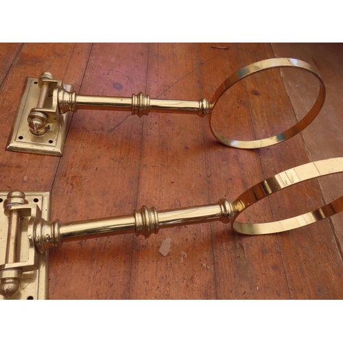 1225 - Pair Antique of Polished Brass Adjustable Swivelling Wall Mounted Light Fittings Approximately 18 In... 