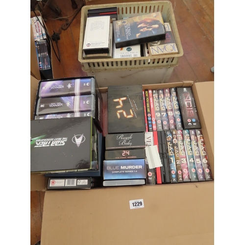 1229 - Quantity of VHS and DVDs Including Box Sets