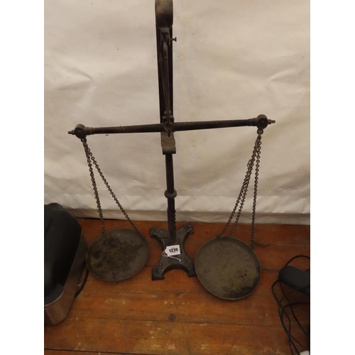 1235 - Antique Very Large Balance Scales with Brass Pans Approximately 36 Inches Tall