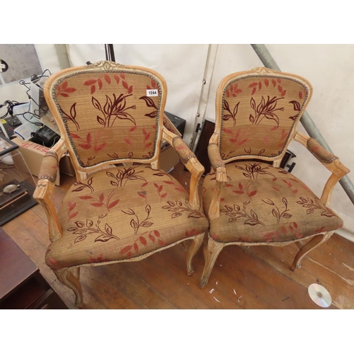 1244 - Pair of Carved Showframe Armchairs with Floral Upholstery