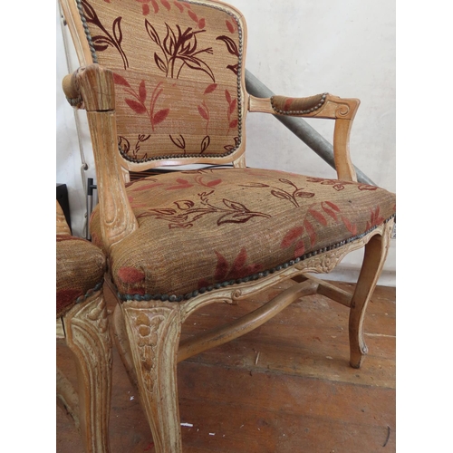 1244 - Pair of Carved Showframe Armchairs with Floral Upholstery